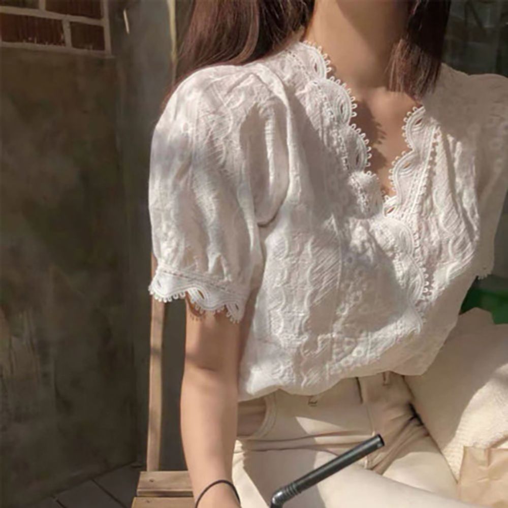 레이스반팔 퍼프 반팔셔츠 블라우스 패션반팔 여