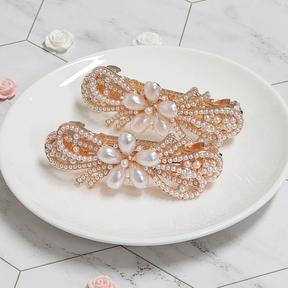 머리장식 진주 고정핀 포인트핀 헤어핀 바레트 자동핀 겹리본