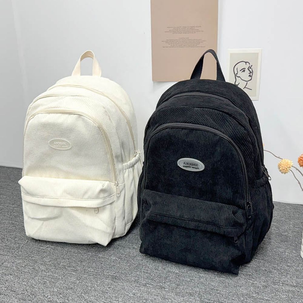 여성 2컬러 코듀로이 골덴 캐주얼 학생 백팩 포켓