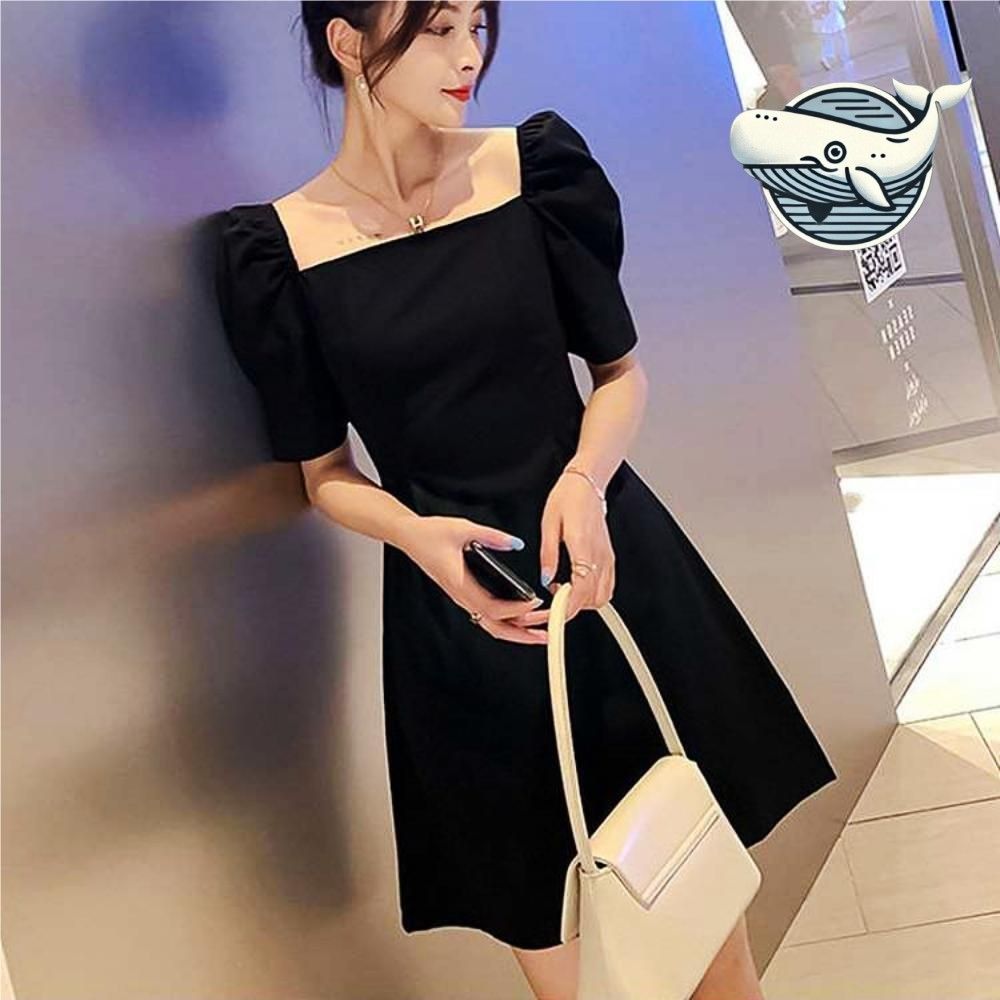 편안한 블랙 미니 드레스 여성용 퍼프 소매