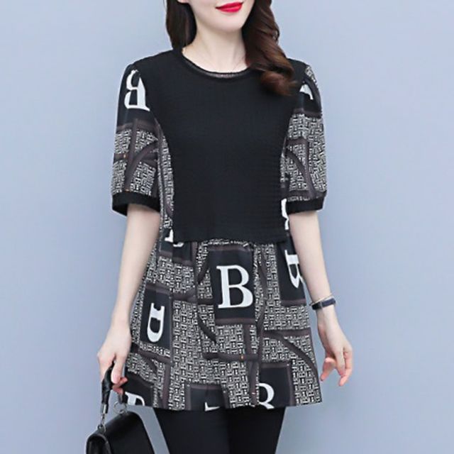 여성 여름 텍스쳐 블록 하프기장 반팔 블라우스