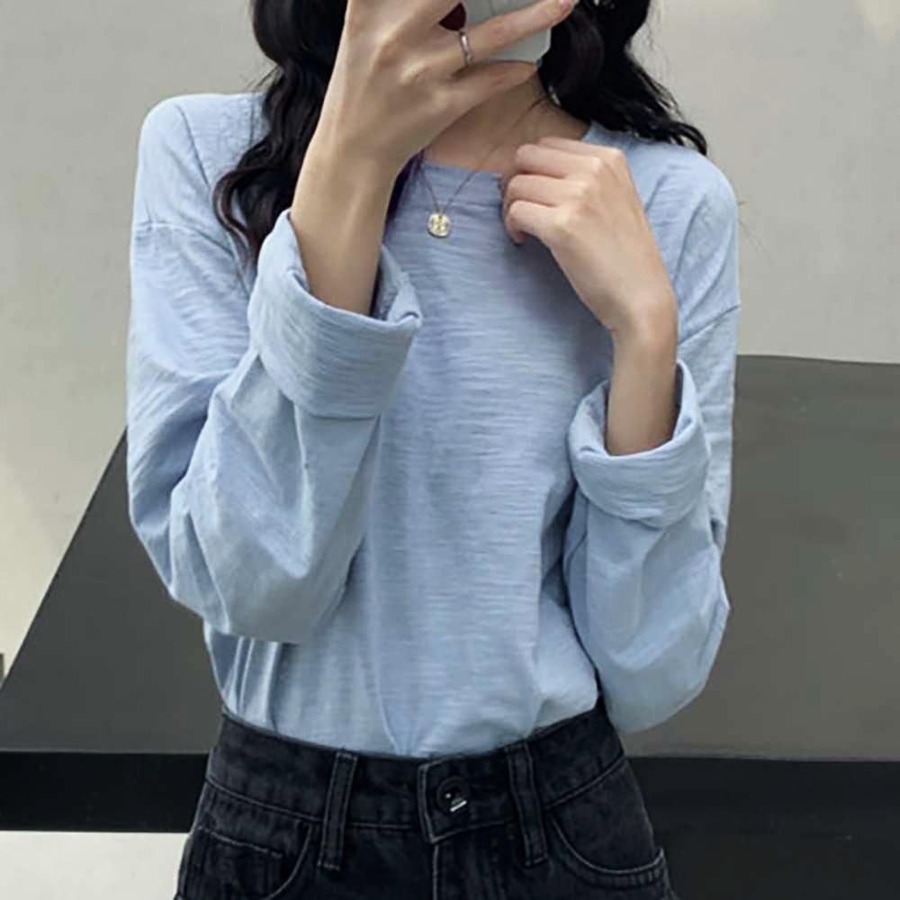 루즈핏 라운드 라운드긴팔티 솔리드 긴팔티셔츠