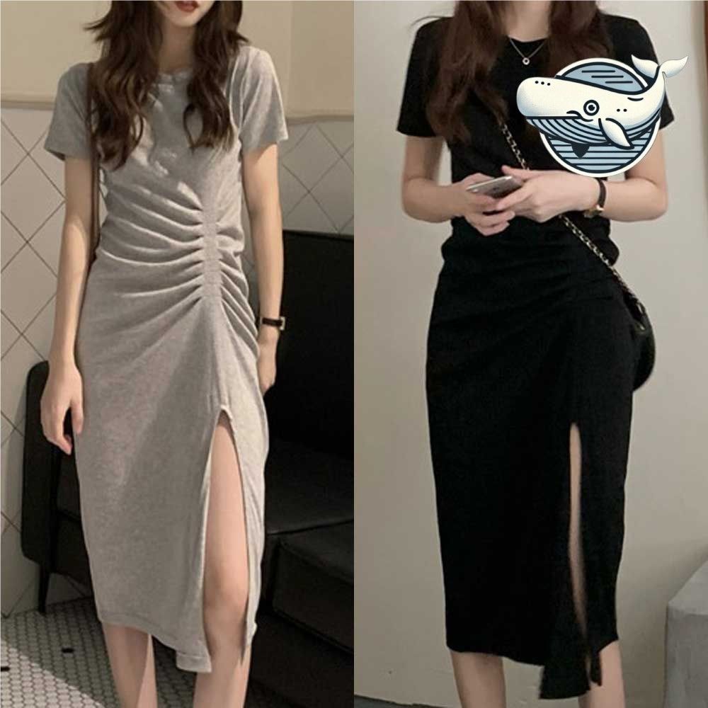 편안한 셔링 반팔 미디 드레스 여름 일상 착용