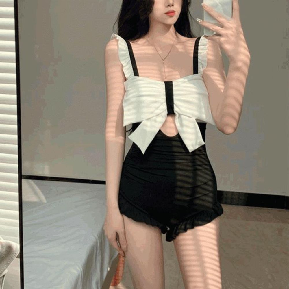 모노 수영장 여름휴가 수영복 키니 비치웨어 리본 빅