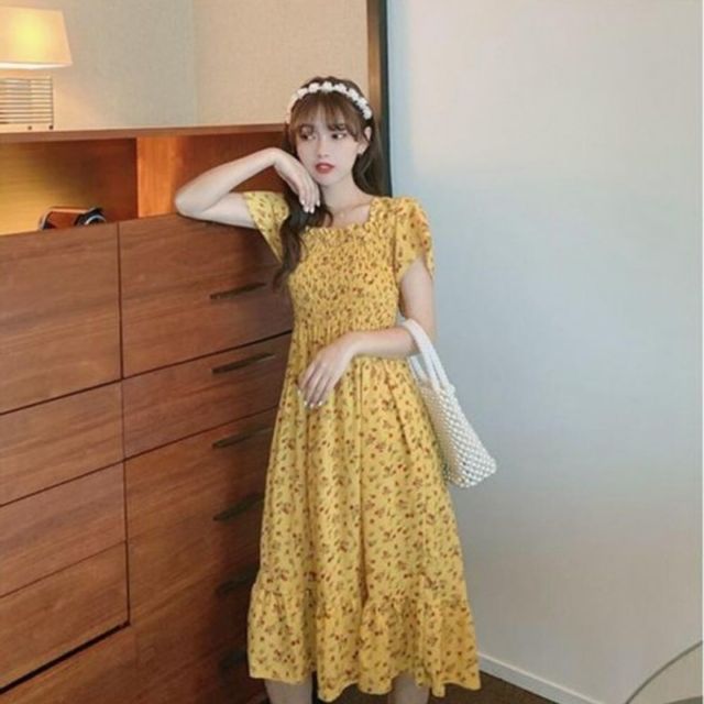 데일리 플라워 패션 기본 패턴 데이 스퀘어넥 스모크
