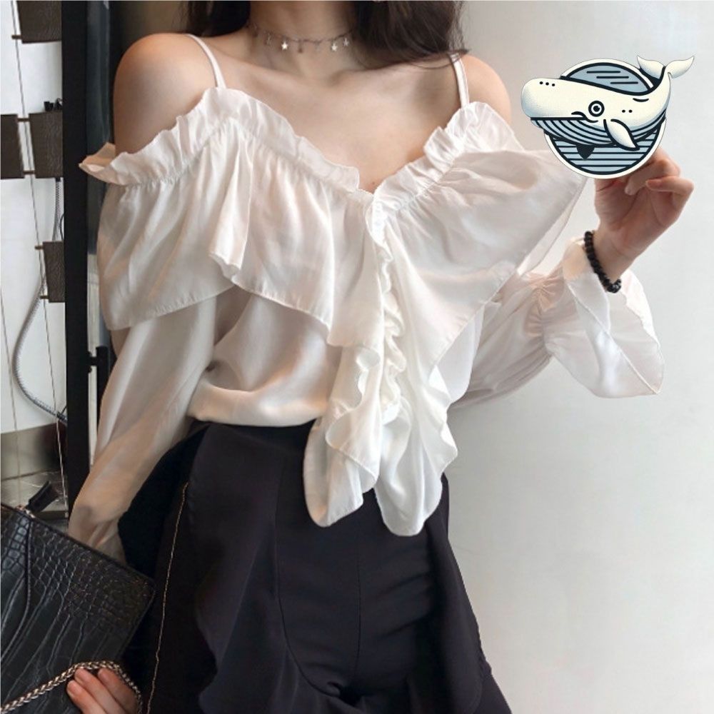 여성 프릴 브이넥 오프숄더 블라우스 캐주얼한