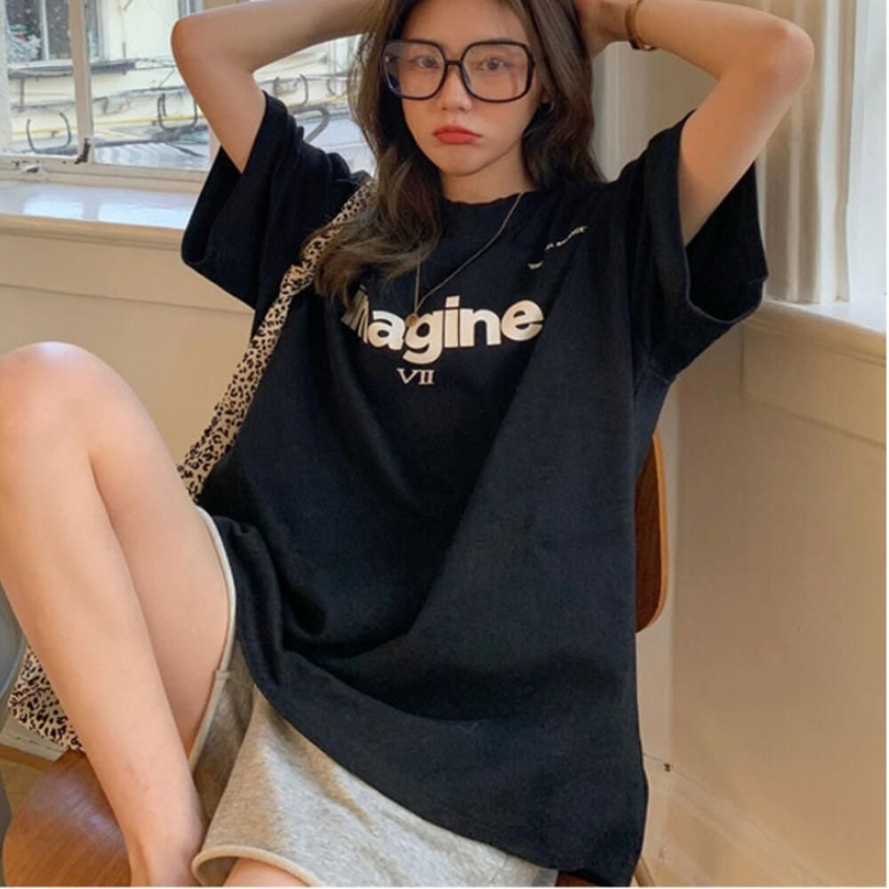 여름패션 아이템 라운드넥 영문 레터링 오버핏 반팔티