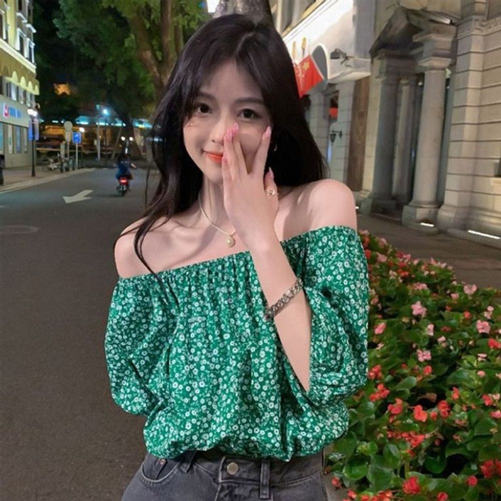 여자상의 브이 잔꽃무늬 여성상의 여자블라우스