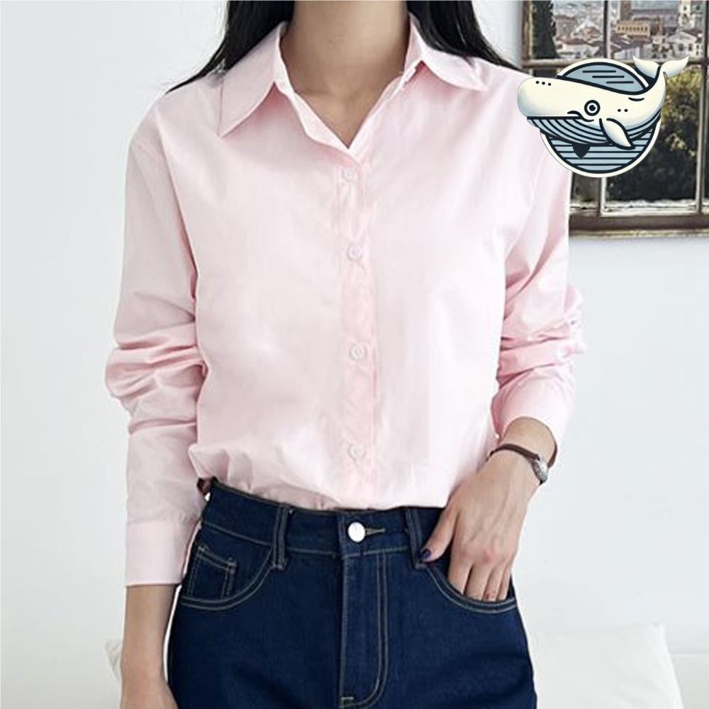 여성 봄가을 스타일 핑크 카라 긴팔 셔츠와