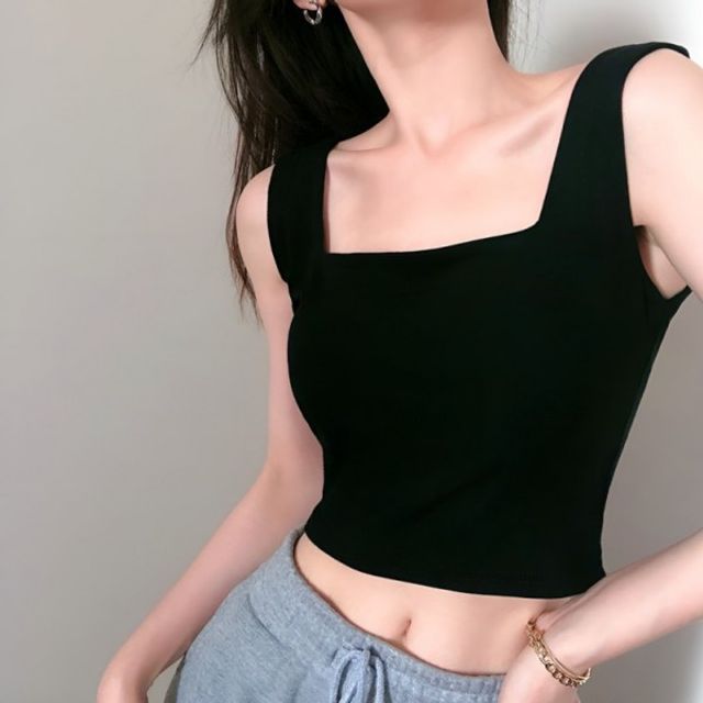 데일리 스퀘어넥 여성 기본 쫀쫀 데이 크롭나시 가을