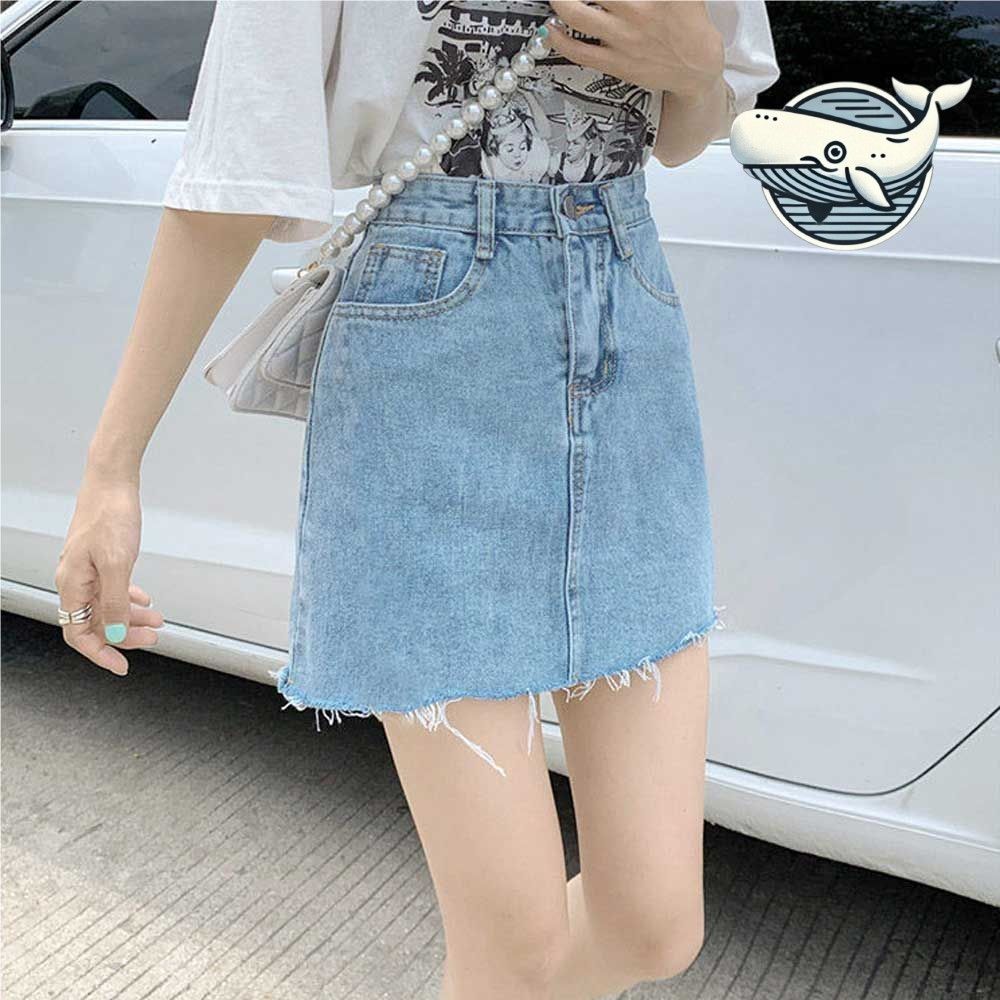 루즈핏 빈티지 연청 데미지 미니 스커트 데일리