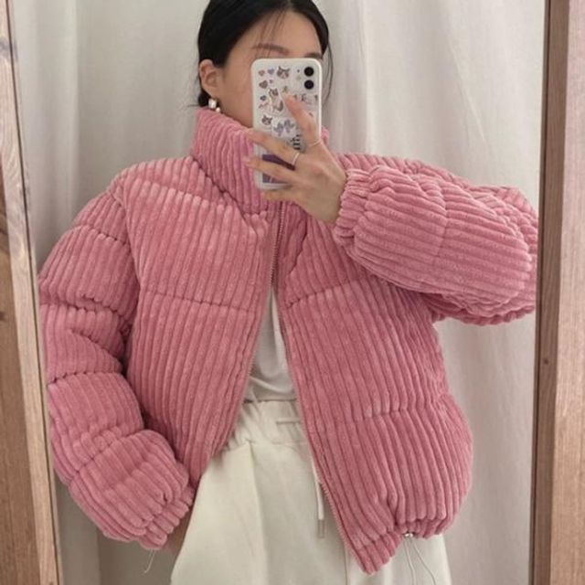 푹신 여성 숏 숏패딩 패딩 따뜻한 코듀로이 점