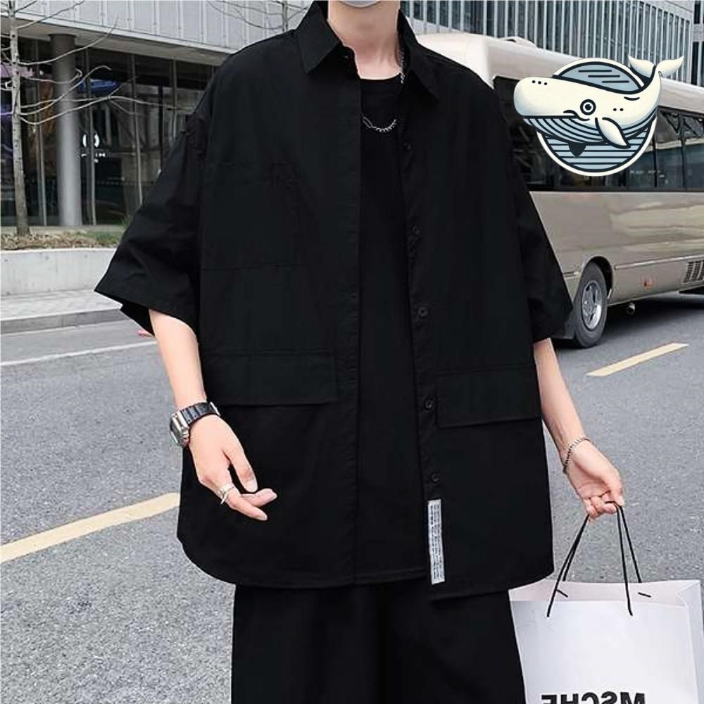 캐주얼 오버핏 블랙 반팔 남성 셔츠 여름용