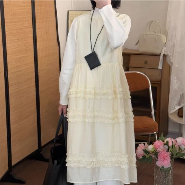 데이트룩 데일리룩 나들이룩 프릴 캉캉 나시 롱원피스