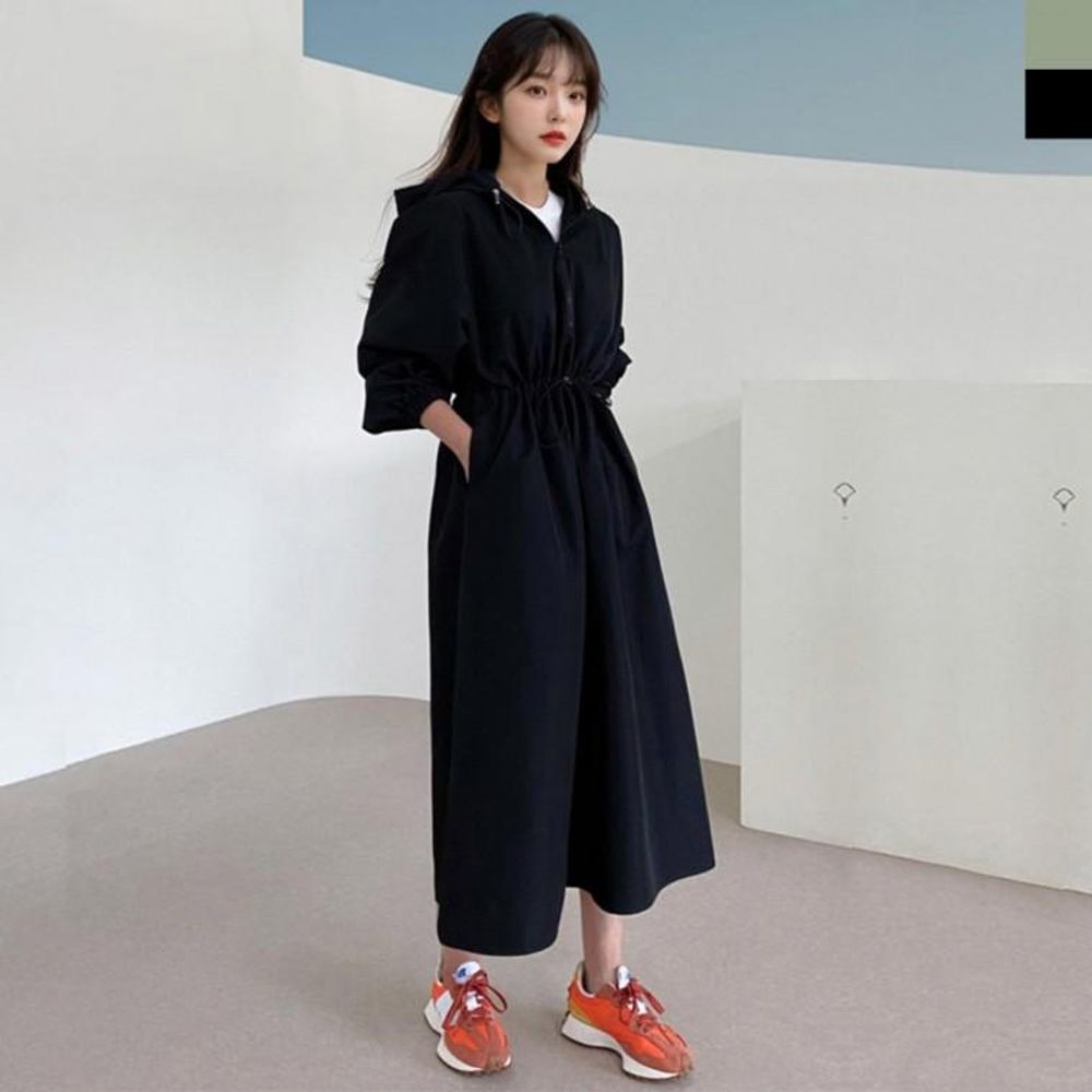 여성 여름 데일리 캐주얼 스트랩 아노락 후드 롱 원피