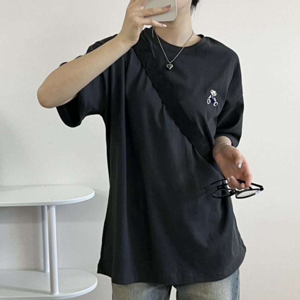 반팔티 여름 여성 루즈핏 기본 이너 심플 베어 차콜