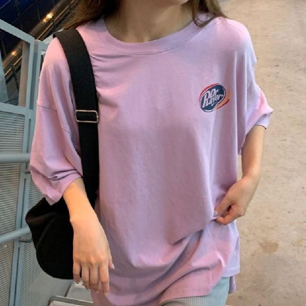 레터링 여성 반팔 티셔츠 오버핏 여자 여름 반팔티 여