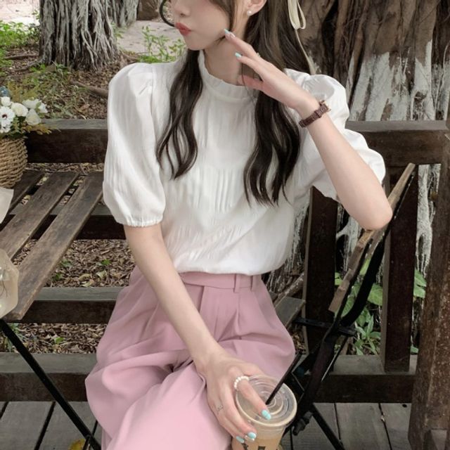 출근룩 데이트룩 데일리 주름 볼륨소매 블라우스