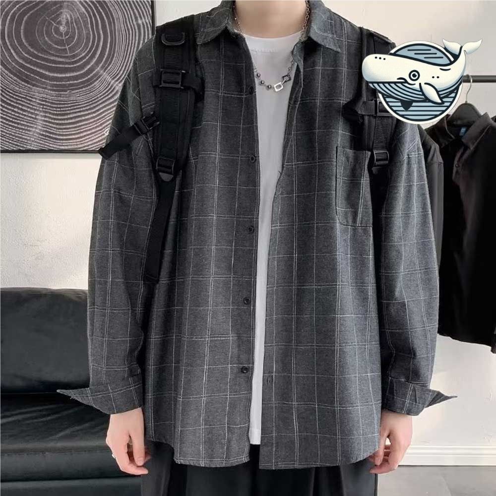 남자 캐주얼 체크 긴팔셔츠 네셔널 오버핏 블랙
