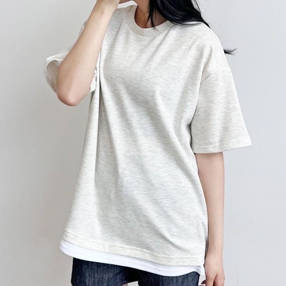 여성 반팔 티셔츠 루즈핏 여자 레이어드 반팔티 면티