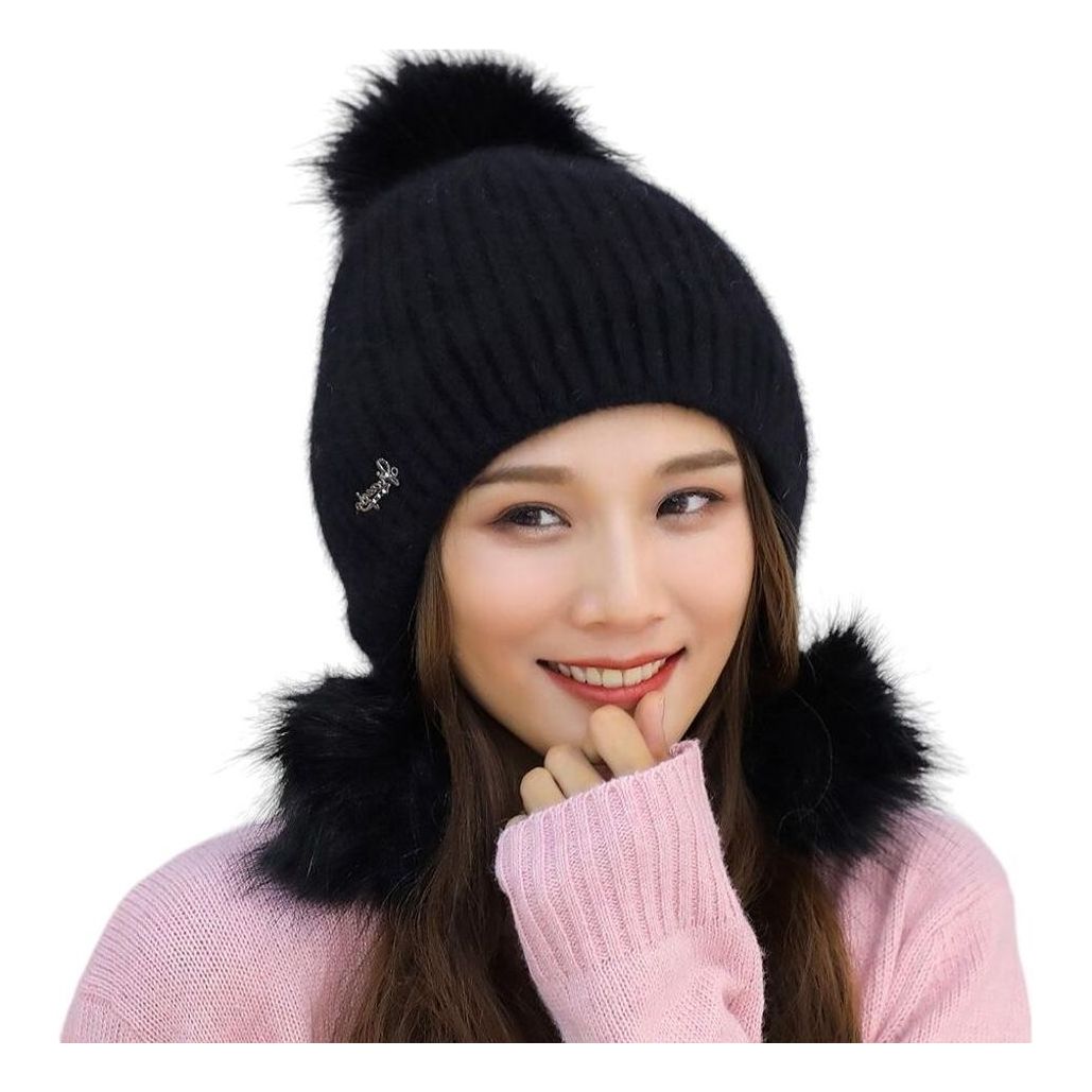 게더릭 앙고라 털모자 (블랙) (여성용)