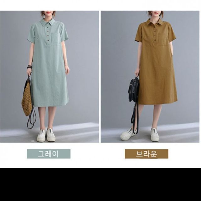 여자원피스 카라넥 포켓 기본 면 데이 원피스 여름 치