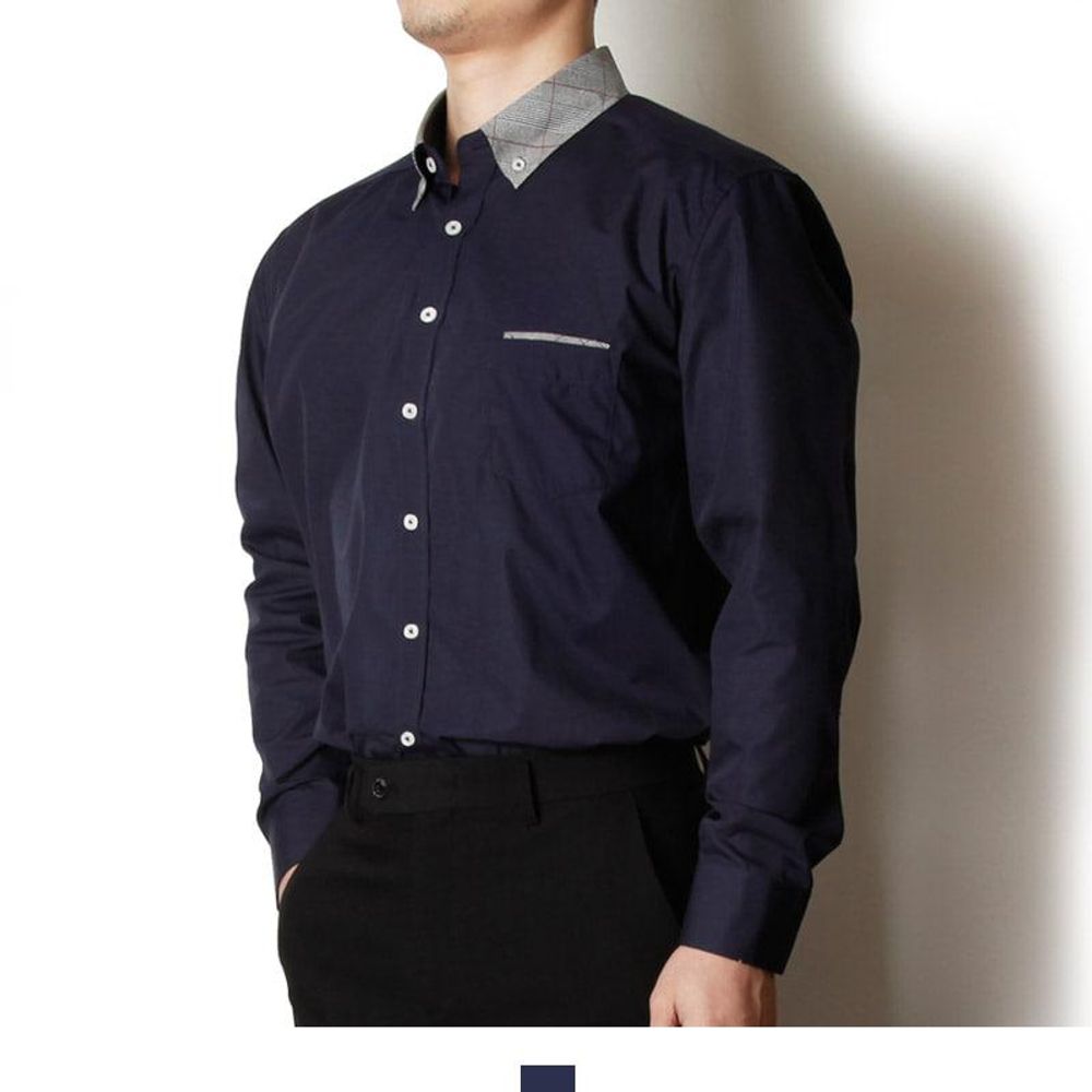 체크무늬 카라 포인트 남성 셔츠