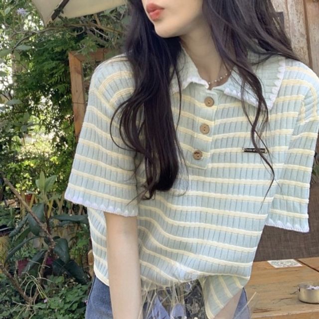 벨롱 단가라 여자여름티 기본 카라 데이 반팔 티셔츠