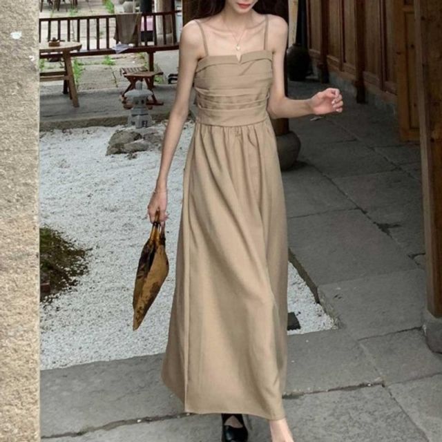 나시 뒷스모크밴딩 롱원피스 기본 A라인스커트 데이