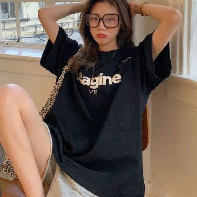 레터링 반팔 여자 기본 티셔츠 데이 여성 오버핏 라운
