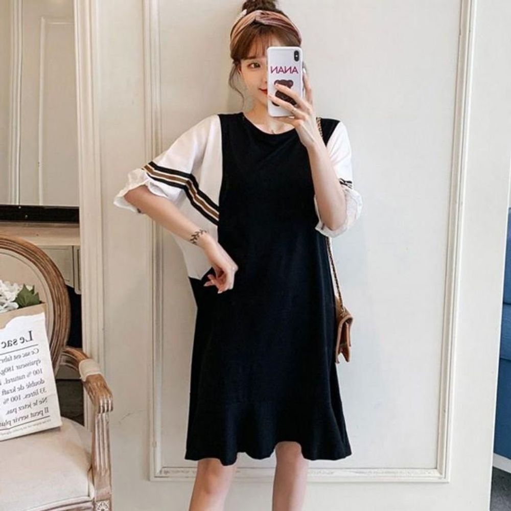 여성 착시 레이어드 가오리 원피스 1P 여름 데일리룩