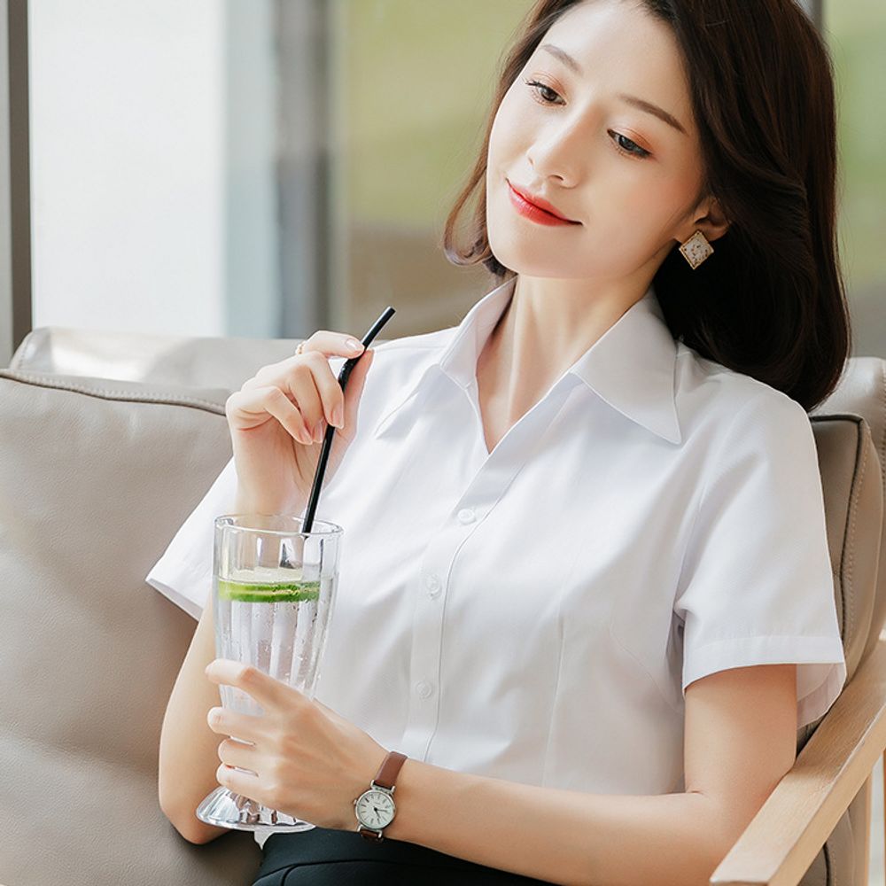 미레인 여성직장인 반팔셔츠 오피스 출근복 면접복