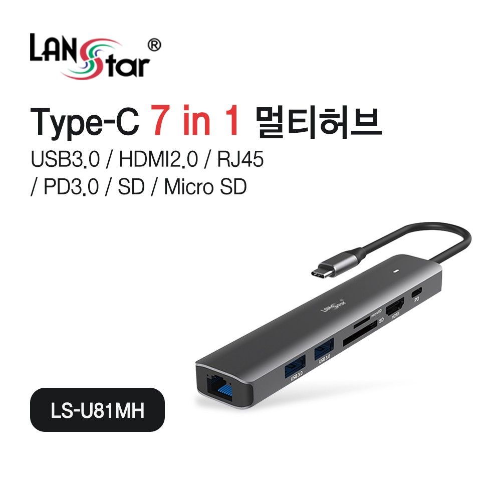 Type C 7in1 멀티허브 HDMI2.0 JS PD100W JS Giga LAN