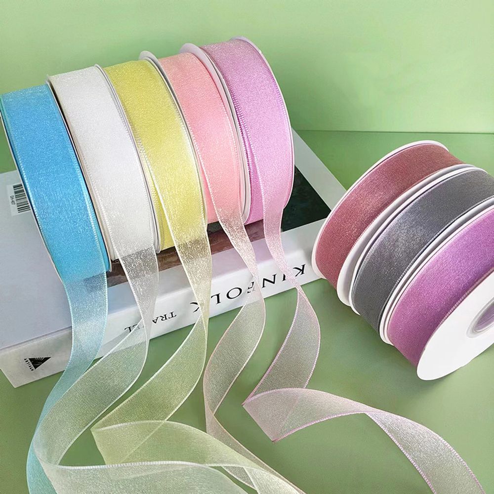 펄 오간디 리본 25mm 청첩장 포장 선물 장식 끈 45M
