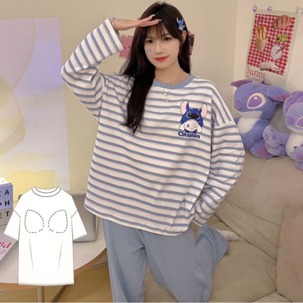 여성 봄가을 브라패드 잠옷 세트 1P 캡내장 홈웨어