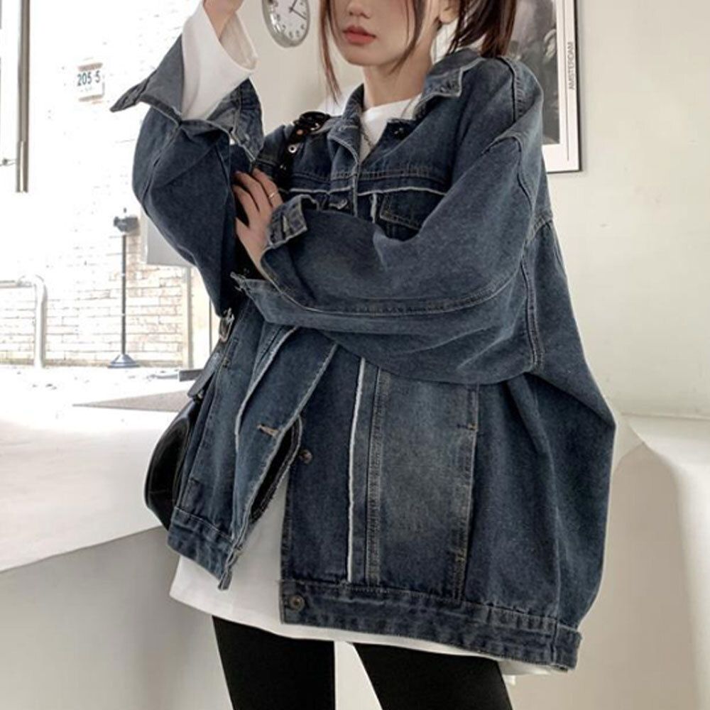 캐주얼 여성 패션 오버핏 진청 데님 자켓 외출 점퍼