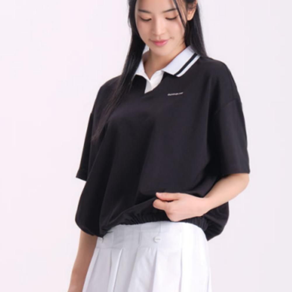 여성 여름 데일리 스포츠웨어 허리밴딩 반팔 카라 티