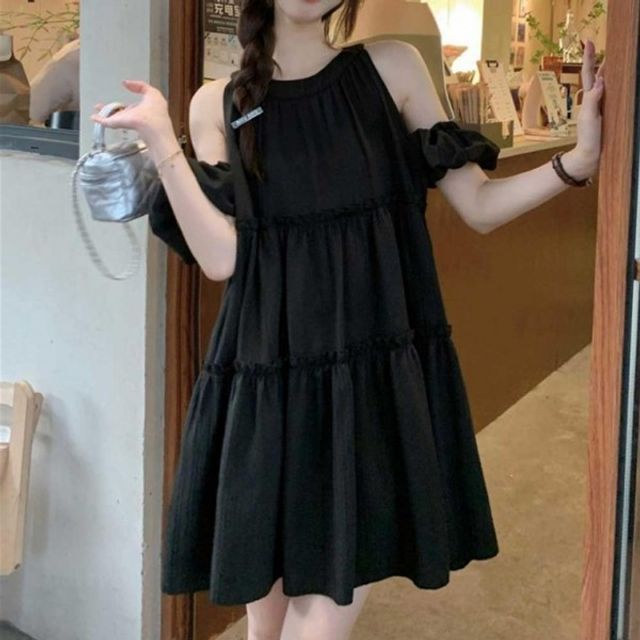 캉캉 세로 원피스 기본 입체 데이 홀터넥 밴딩 소매