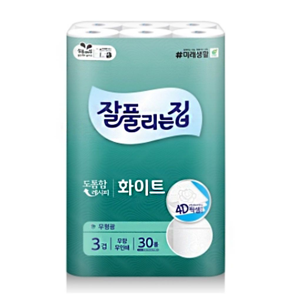 잘풀리는집 3겹 화이트 30롤화장지 엠보싱 도톰한휴지