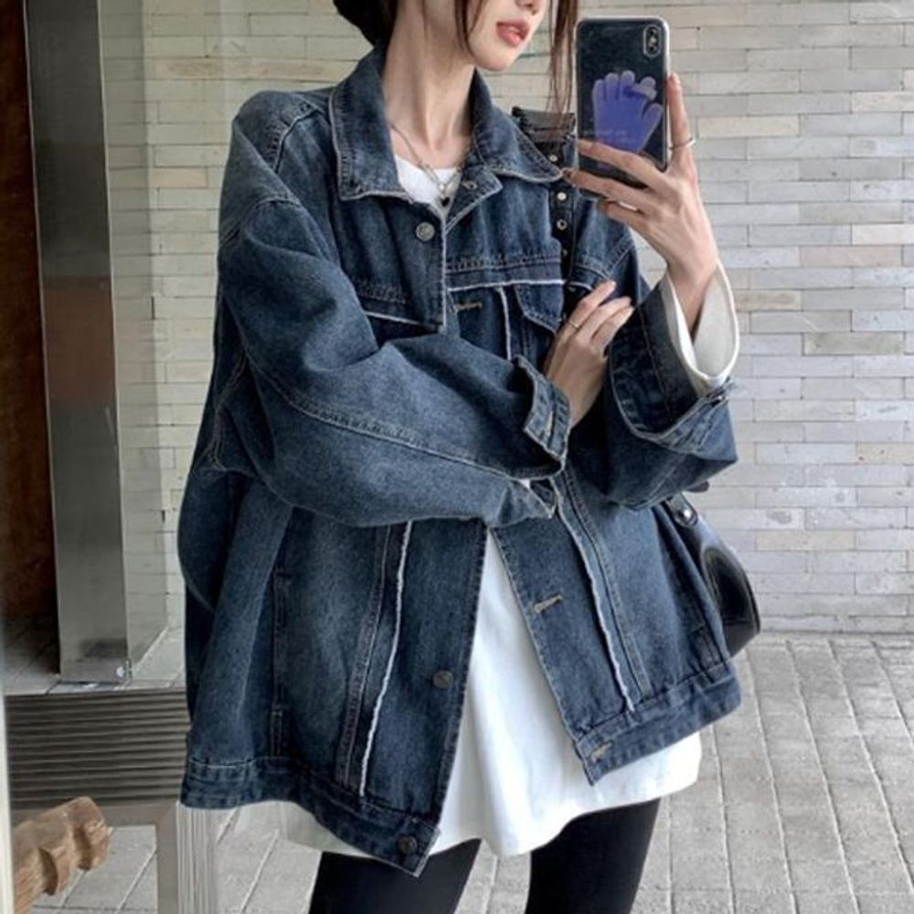 자켓 청 오버핏 점퍼 여성 가을 코디 청자켓