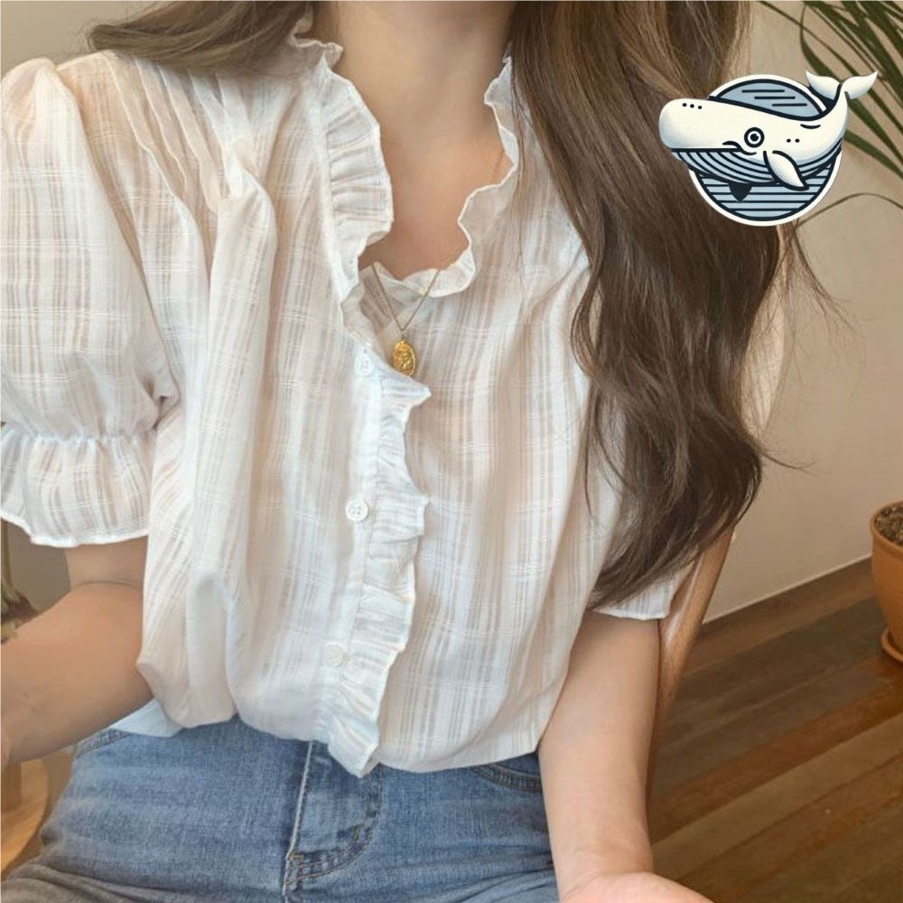 여름 브이넥 프릴 루즈핏 블라우스 반팔 거즈면