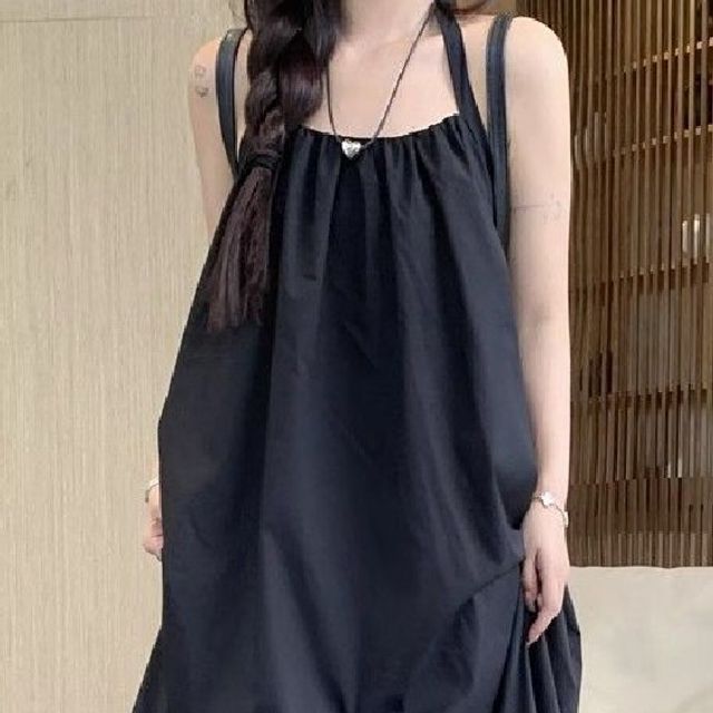 뒷트임 홀터넥 나시 롱 원피스 ST518