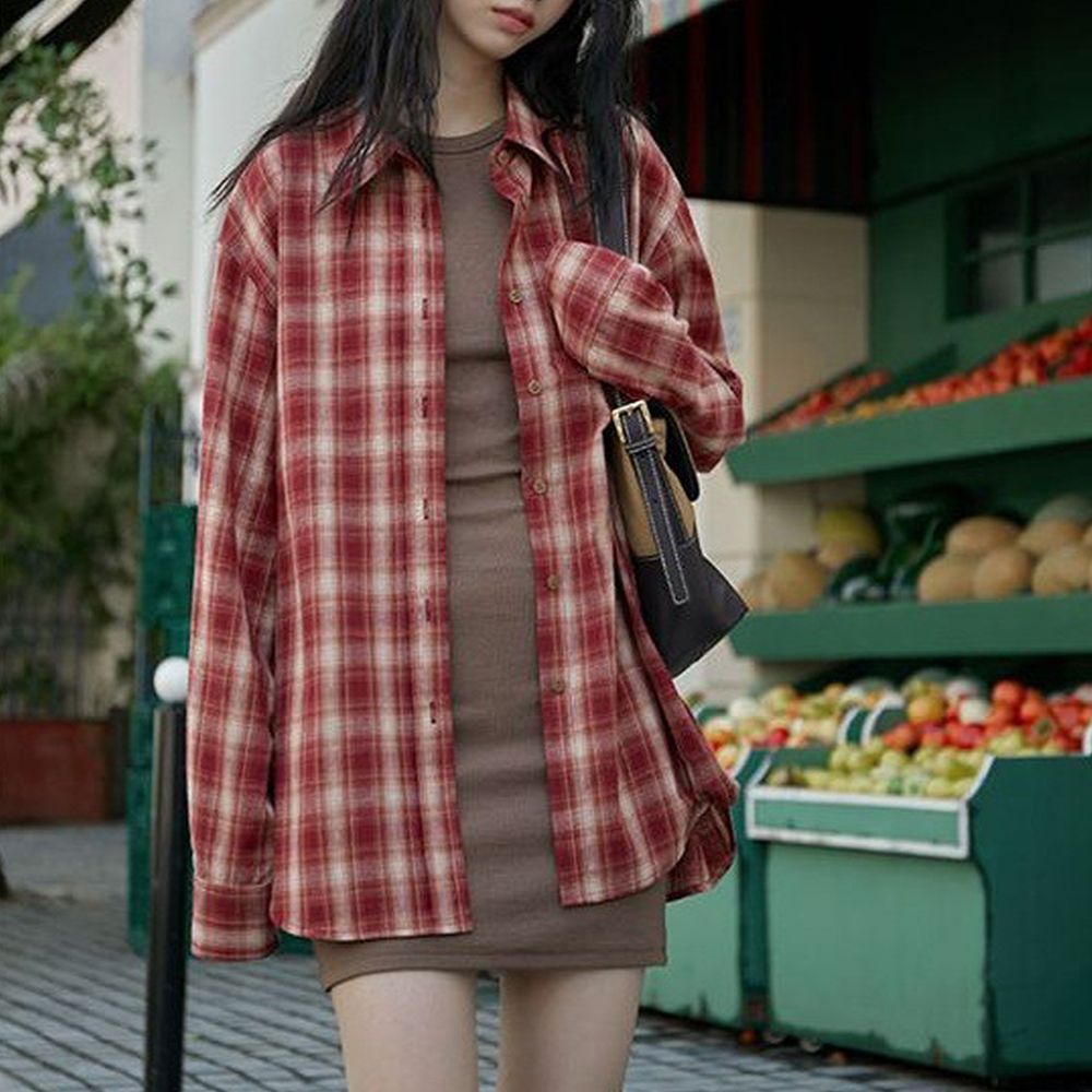 데일리룩 남방 체크 카라 셔츠 아레뜨 여성 오