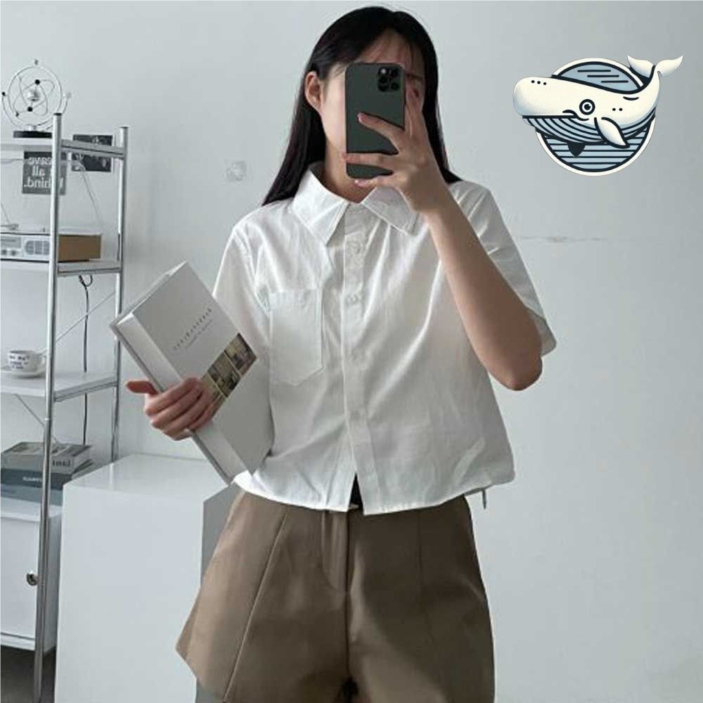 여름 데일리 화이트 크롭 셔츠 편안한 와이드핏