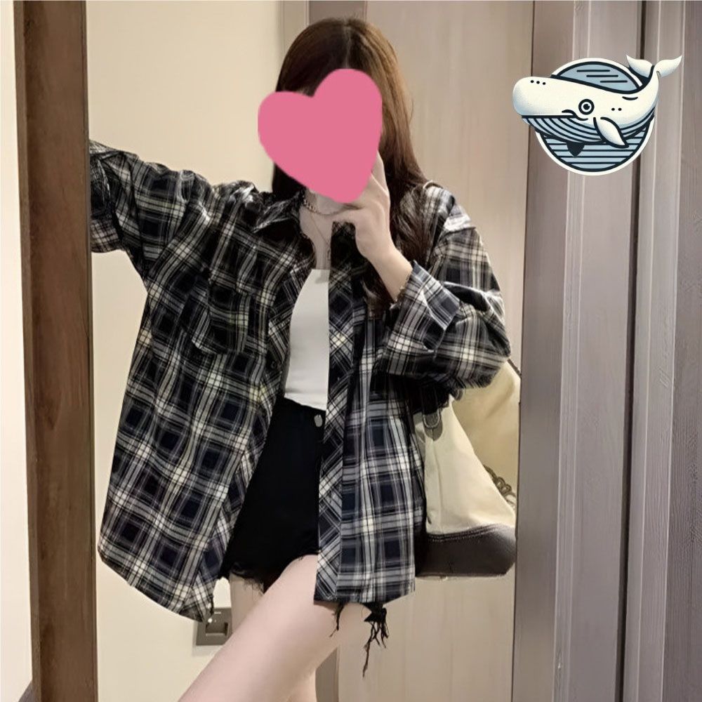 여자 체크 패턴 반팔 루즈핏 데일리 블라우스