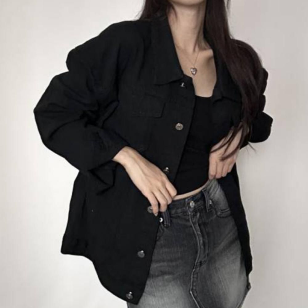 여성 여름 캐주얼 루즈핏 카라 청자켓 데님자켓