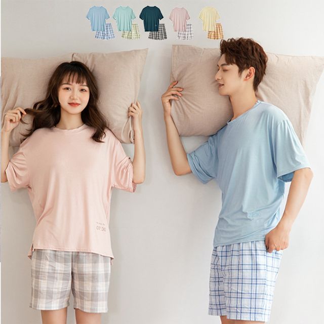 모달 바지세트 홈웨어 기본 커플 데이 실내복 반팔