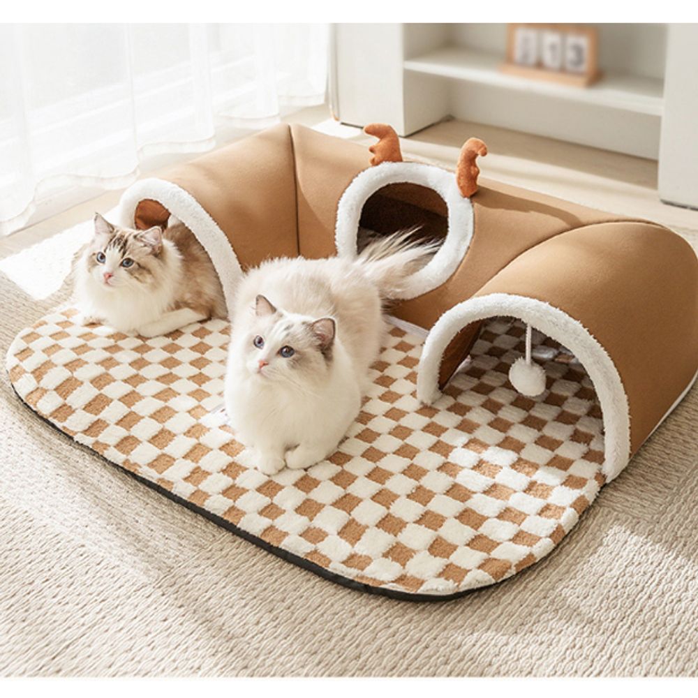 고양이 터널 터치볼 놀이터 펄그레이 XL 1P 쿠션 침대