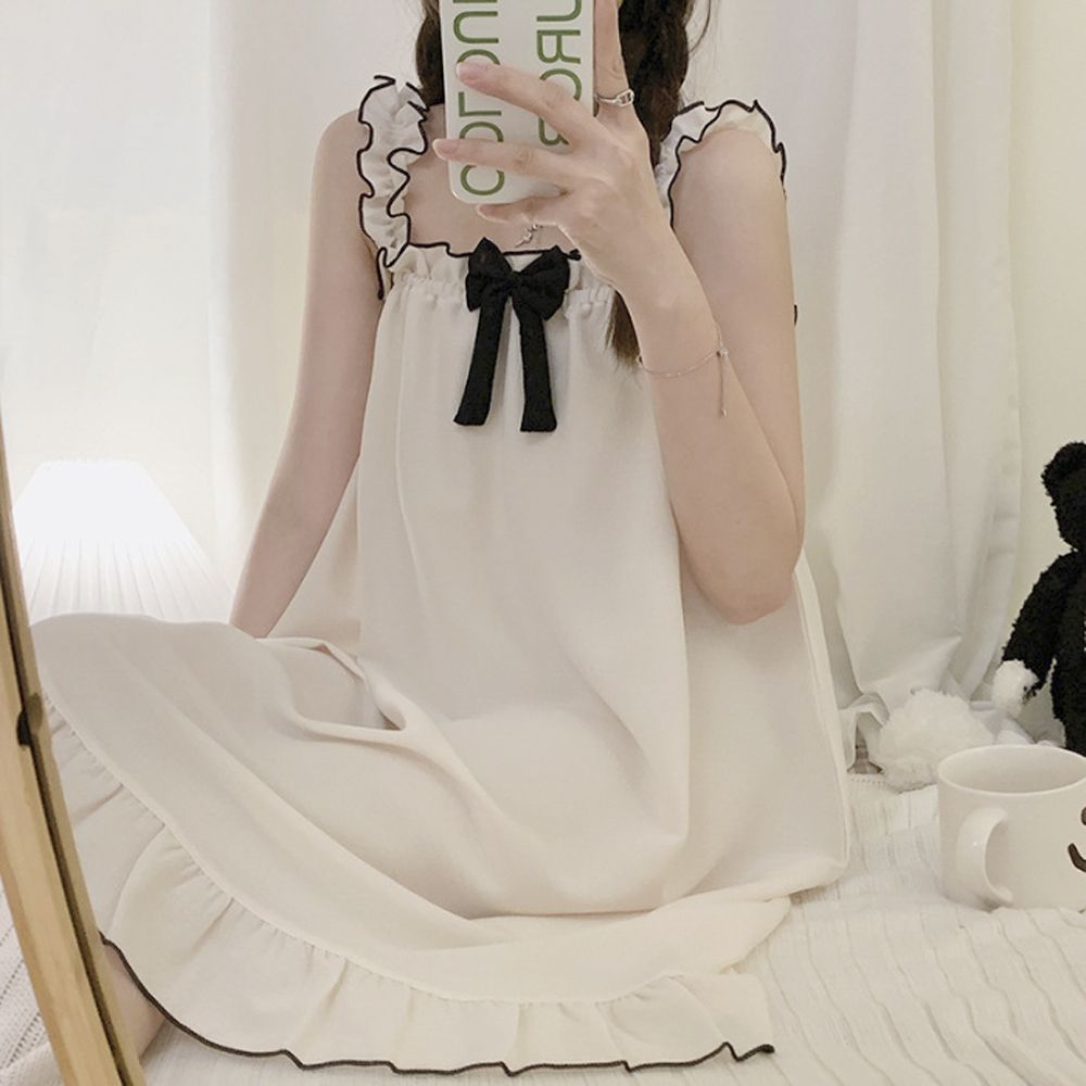 잠옷 부드러운 프릴 여름 홈웨어 원피스 여성