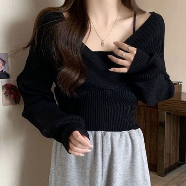 캐주얼 나시 여성 기본 브이넥 데이 일체 골지 오프